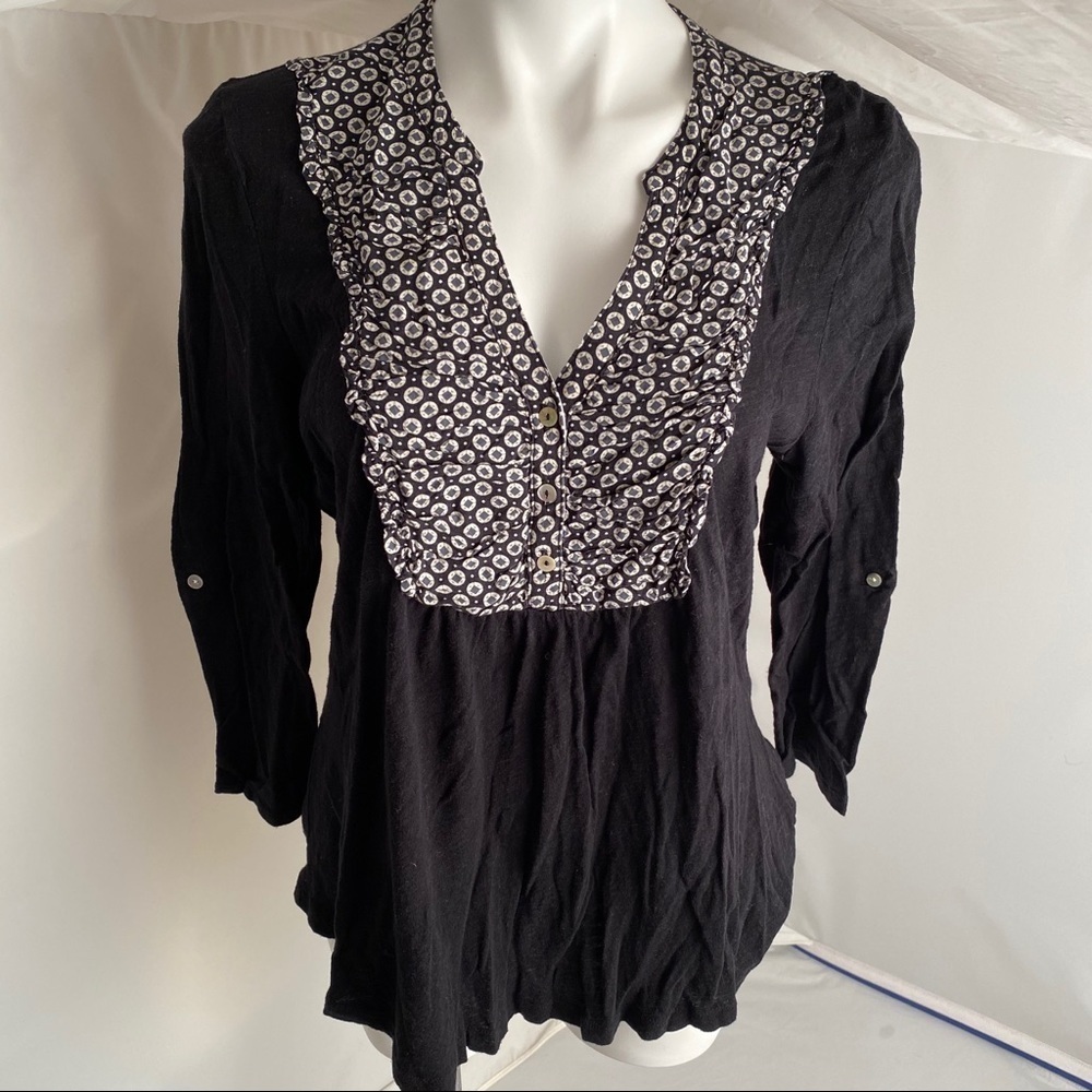 Anthropologie Deletta black button front top